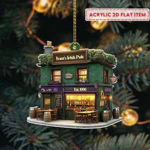 Personalized Irish Pub Ornament For Christmas Tree Decor, Rear View Mirror Car Accessories Hanging, Ireland Gifts Shamrock, Gift For Him