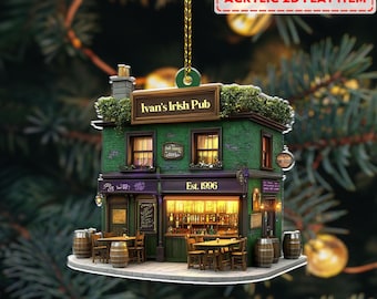 Enfeite de pub irlandês personalizado para decoração de árvore de Natal, acessórios para espelho retrovisor de carro, trevo irlandês, presente para ele