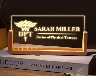 Letrero LED personalizado para escritorio de fisioterapeuta, regalos personalizados para doctores en fisioterapia, regalo de graduación para doctores en fisioterapia, decoración para consultorio de fisioterapia.