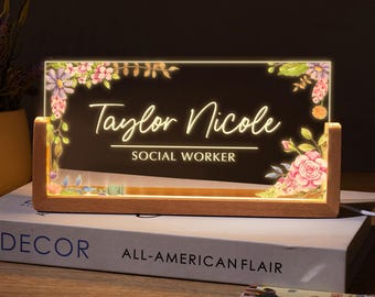 Sozialarbeiter Acryl Schreibtisch Plakette LED-Licht, Geschenke für Lehrer Wertschätzung, Exekutive Schreibtisch Namensschild, Sozialarbeiter Namensschild Geschenke