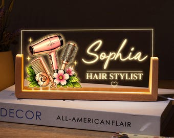 Personalized Hair Stylist Desk Sign, Custom Hairstylist Name Sign, Hairdresser Gift, Beauty Salon Decor