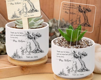 Personalisierter Lehrer Blumentopf: Danke Geschenk mit Holzfuß