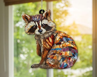 Funny Raccoon  ACRYLIC Suncatcher, Cute Raccoon Window Decor, Animal Gift, Woodland Critter Sun Catcher, Raccoon Lover Gift