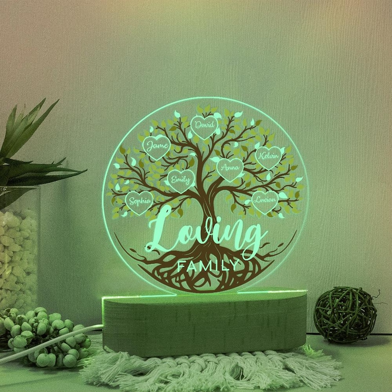 Personalized Family Tree LED Night Light: Custom Engraved Wood Base - Etsy