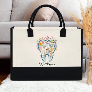 Dentist Gifts, Custom Dental Assistant Tote Bag, Personalized Dental Hygienist, Floral Dentist Work Bag, Dentist Graduation Gifts