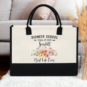 Sac fourre-tout personnalisé pour l'école des pionniers avec des livres et des fleurs - Cadeau du ministère personnalisé avec Écriture et nom des Témoins de Jéhovah