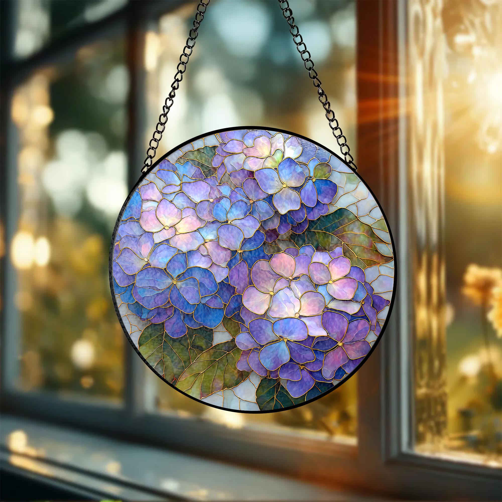 Hydrangea Window Display Blue Hydrangea Glass Suncatcher, Glass Flowers, Floral Window Hanging ...