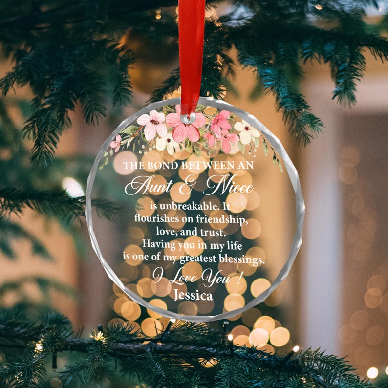 Personalized Aunt and Niece Ornament, Acrylic Floral Christmas Ornament ...