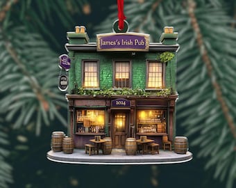Enfeite de Pub Irlandês Personalizado para Decoração de Árvore de Natal, Acessórios para Carro com Espelho Retrovisor Pendurado, Presentes da Irlanda Trevo, Presente de Natal para Homens