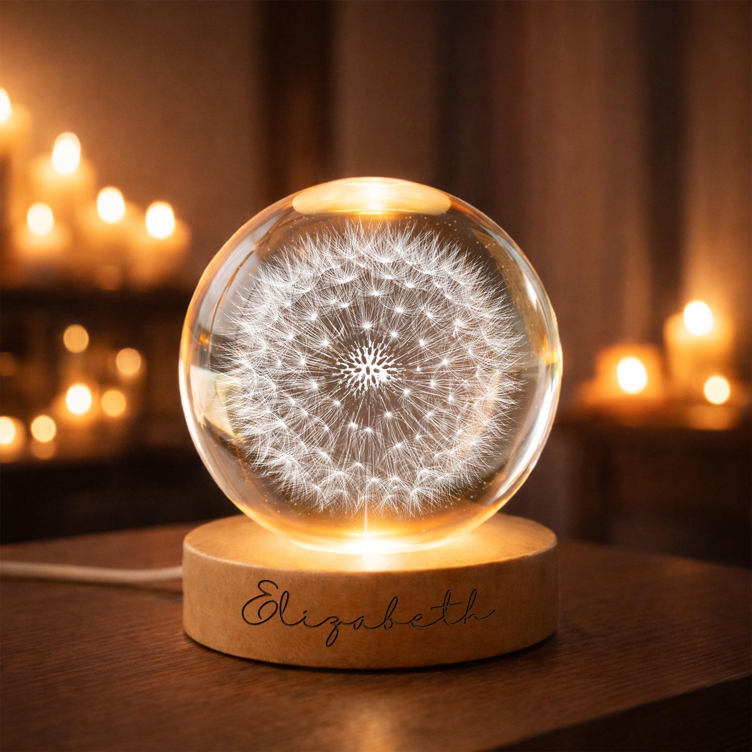 ASDIIT Light-Up Dandelion In Glass Dome – Eternal Preserved Flower Night Light With Gift Bag, Perfect For Mom Or Sister