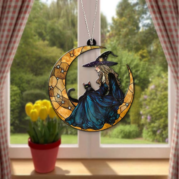 Acchiappasole Streghe E Gatti Neri - Decorazione Vintage Acrilico Per Finestre E Giardino - Foto 5