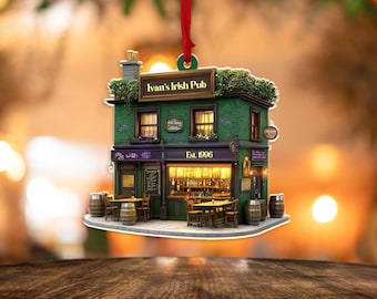 Personalized Irish Pub Ornament For Christmas Tree Decor, Custom Bar Sign Ornament, Irish Christmas Gift for Dad or Friend, Irish Gifts