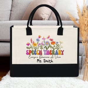 Everyone Deserves A Voice, Personalized Speech Therapy Tote Bag, Speech Therapist Gif, SLP Custom Name Bag, Speech Language Pathologist Bag