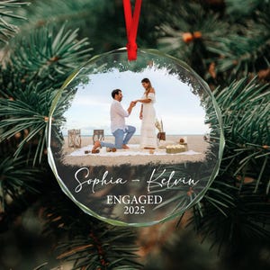 Décoration de fiançailles de Noël personnalisée, photo personnalisée, cadeau de Noël pour couple, cadeau pour lui, souvenir de couple, décoration de fiançailles