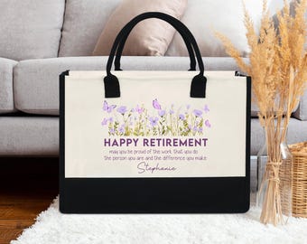 Benutzerdefinierte Ruhestand Tragetasche, Ruhestand Tragetasche, Wildblumen Ruhestand Tasche, Geschenk zum Ruhestand, Ruhestand Party Tasche, Geschenk Frau