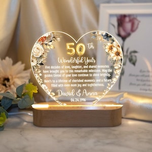 Custom 50th Anniversary Lamp Wooden Base, Golden Wedding Gifts, 50 Year Anniversary Gifts For Parents, 50th Wedding Anniversary Gifts