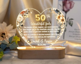 Plaque En Bois Et Livre D'or Pour 50 Ans - Dimensions 30x20 Cm, Avec Guirlande Lumineuse Et Clips, Cadeau Anniversaire Personnalisable
