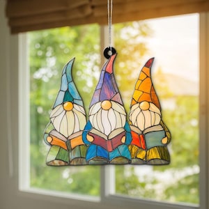 Gnome Suncatcher, Gnome Reading Suncatcher, Reading Book Decor, Book Lover Gift, Gnome Window Decor, Gnome Gift, Reading Gnome, Book Decor