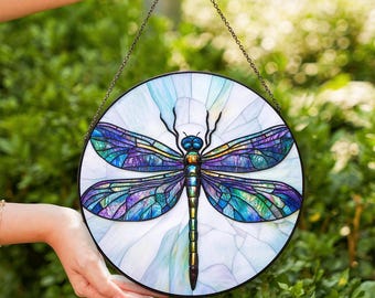Colorful Dragonfly Stained Glass Suncatcher: Window Hanging Decor