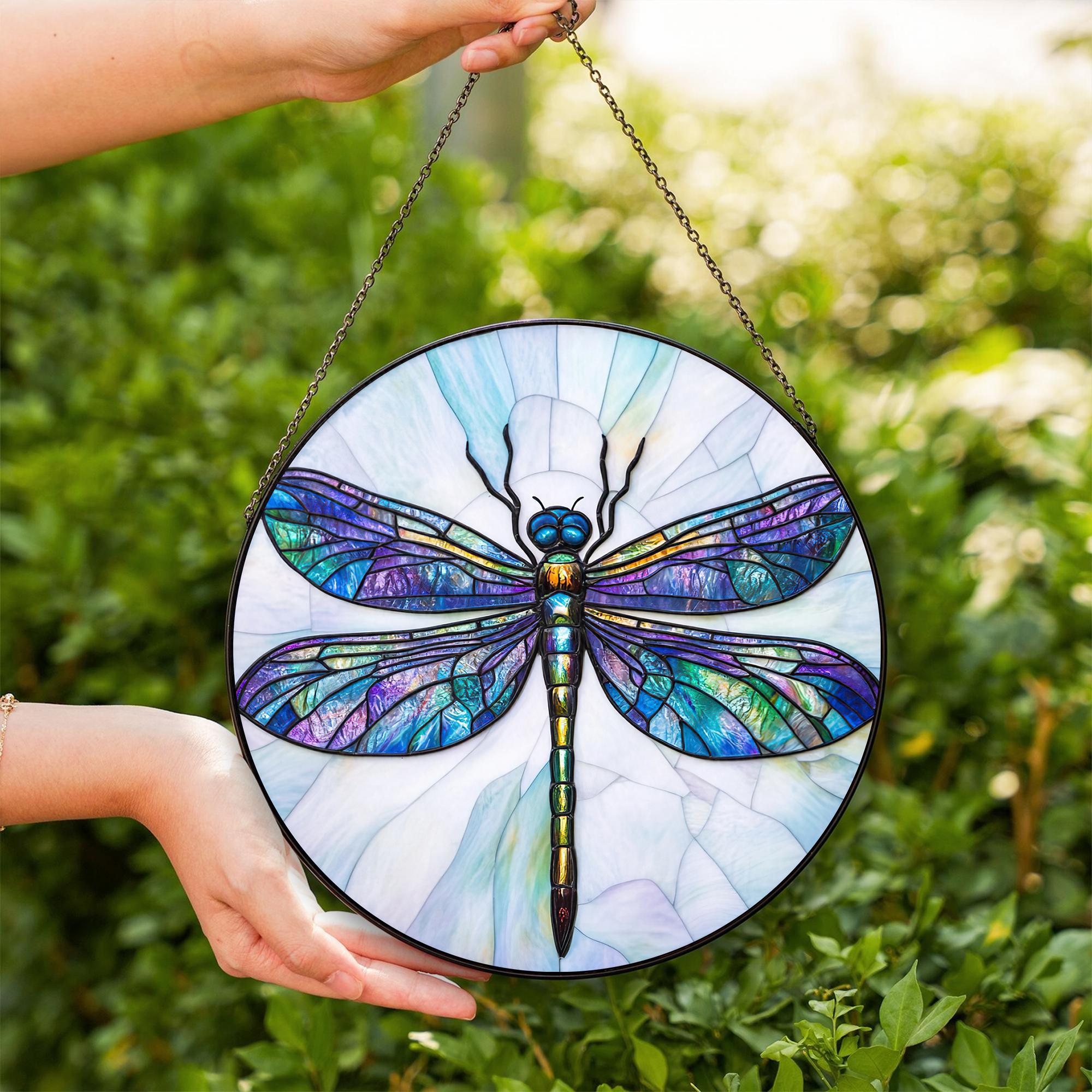 カラフルなトンボのステンドグラスのサンキャッチャー：窓飾り - Etsy 日本