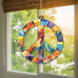 Peace Sign Hanging Sign, Peace Sign Christmas Ornament, Hippie Car Charm, Peace Sign Gift, Peace Sign Window Hanging, Groovy Gift