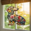 Floral Dachshund ACRYLIC Suncatcher: Personalized Doxie Pet Memorial Ornament product logo