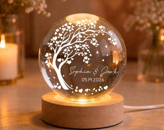 Regalo de boda personalizado, lámpara de noche Árbol de Corazones, lámpara de aniversario personalizada, globo terráqueo de recuerdo para parejas, decoración romántica para el dormitorio.
