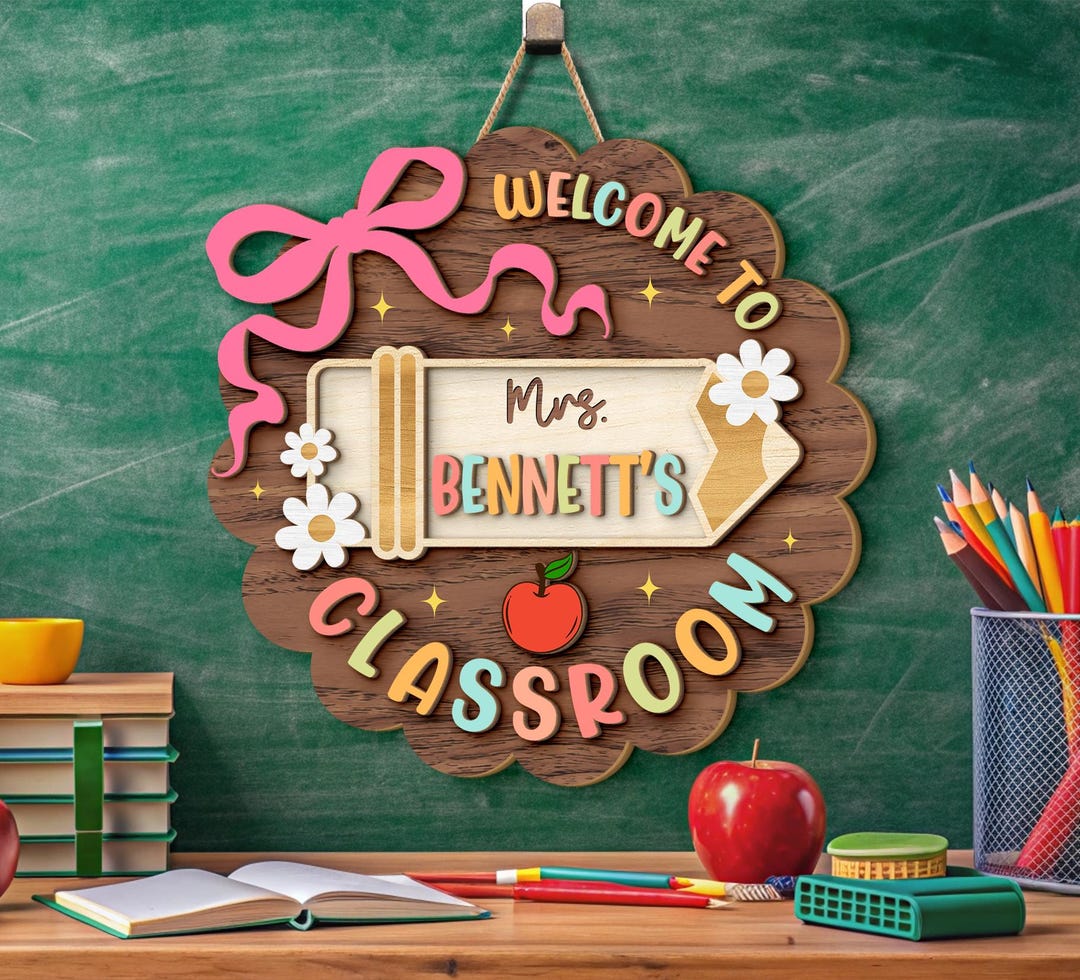 Personalized Teacher Door Sign: Floral Apple Classroom Decor - Etsy