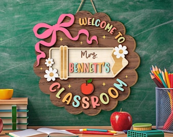 Personalized Teacher 2-layer Door Sign, Custom Classroom Sign, Teacher Name Door Decor, Back to School Gift, Teacher Appreciation Gift