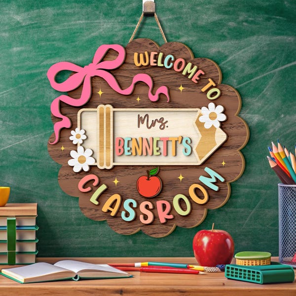 Personalized Teacher 2-layer Door Sign, Custom Classroom Sign, Teacher Name Door Decor, Back to School Gift, Teacher Appreciation Gift