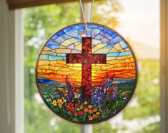 Easter Suncatcher, Religious Window Art, Faith Sun Catcher, Easter Gift, Church Window Decor, Holy Cross Ornament, Spiritual Suncatcher