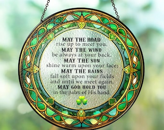 Stained Glass Irish Blessing Suncatcher: Celtic Window Decor