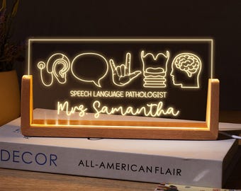 Sprache Pathologen Schreibtisch Name, Geschenke für Logopäden, Stimme Sprache Schreibtisch Zeichen Nachtlicht, SLP Krankenschwester Schreibtisch Name, SLP Schreibtisch Name