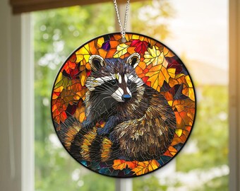 Raccoon Fall Ornament: Autumn Acrylic Window Hanging