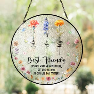 Personalized Friendship Window Hanging, Best Friend Suncatcher, Birth Month Flower Stained Glass, Bestie Gift, Soul Sisters,Friendship Gifts
