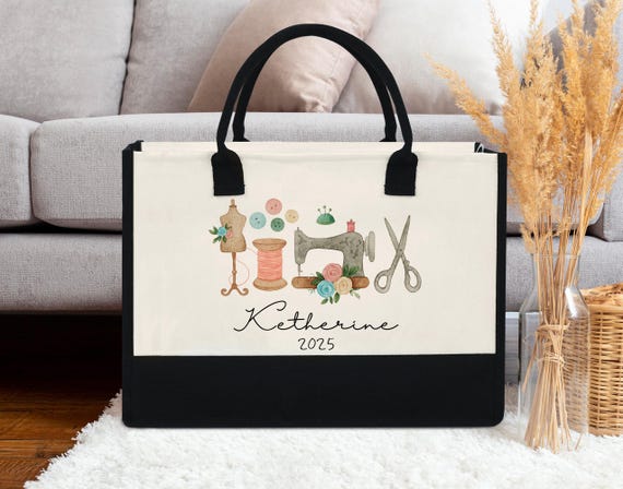 Personalized Sewing Tote Bag, Custom Name Sewing Machine Bag, Gift for Seamstress 2025, Quilter Tote, Tailor Bag, Craft Lover Gift