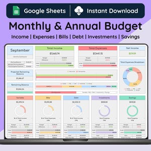 Monthly & Annual Budget Google Sheets, Budget Spreadsheet, Budget Planner, Budget Template, Expense Tracker, Finance Planner, Budget Tracker
