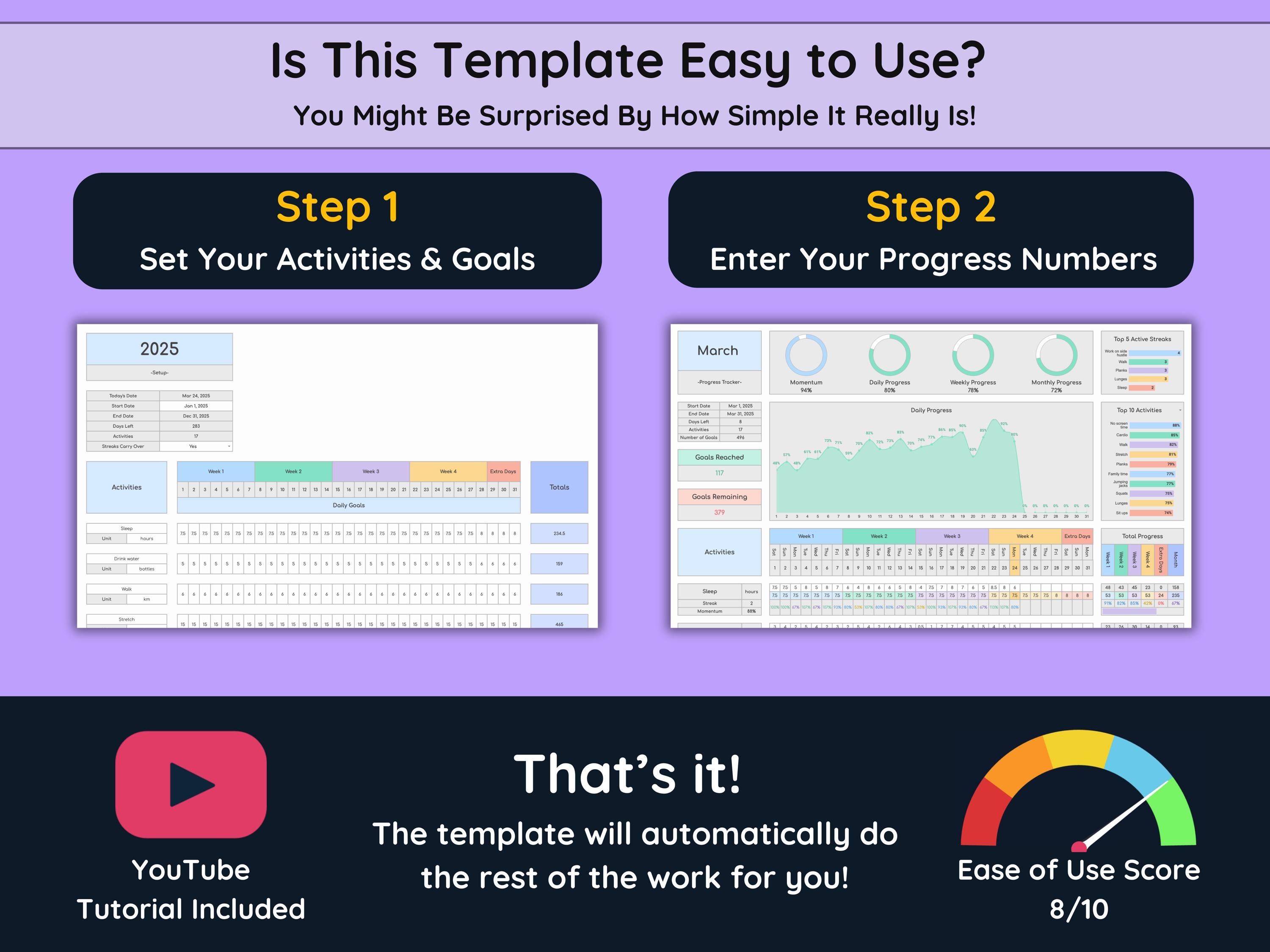 Ultimate Progress Tracker Spreadsheet, Light Mode, Google Sheets ...
