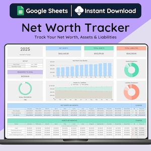 Net Worth Tracker Spreadsheet, Light Mode, Google Sheets Template (Digital Download), Assets & Liabilities Tracker