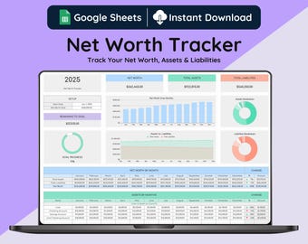 Net Worth Tracker Tabelle, Light Mode, Google Sheets Vorlage (digitaler Download), Aktiva & Libanias Tracker