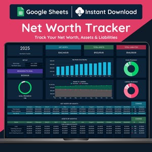 Net Worth Tracker Spreadsheet, Dark Mode, Google Sheets Template (Digital Download), Assets & Liabilities Tracker