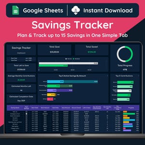 Savings Tracker Spreadsheet, Dark Mode, Google Sheets Template (Digital Download), Sinking Funds Tracker