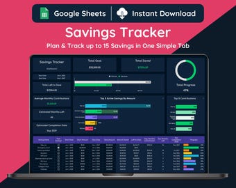 Ersparnisse, Tracker Tabelle, Dunkelmodus, Google Sheets Vorlage (digitaler Download), Sinking Funds Tracker