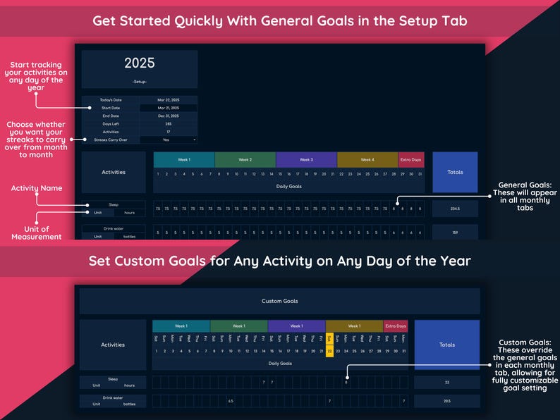 Setup tab and goal setting