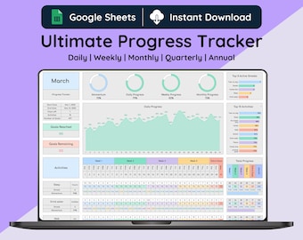 Hoja de cálculo de seguimiento de progreso definitiva, modo claro, plantilla de Hojas de cálculo de Google (descarga digital), seguimiento de entrenamiento y hábitos