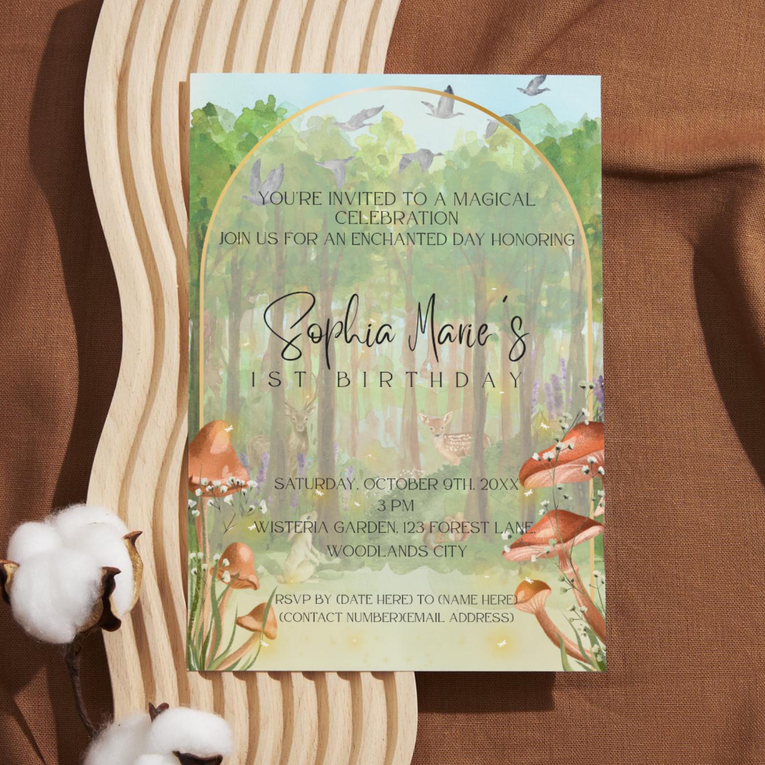 Enchanted Forest Cottagecore Invitation Editable Canva Template - Etsy