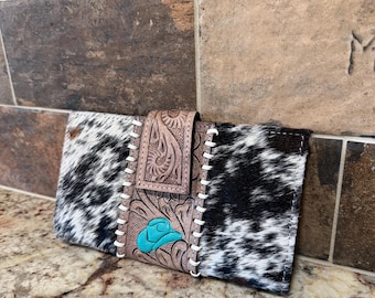 Cowhide Wallet, Women’s Wallet, Tooled Leather Wallet, Gift for Her, Cowgirl Wallet, Genuine Leather Wallet, Western Wallet, Rodeo Wallet
