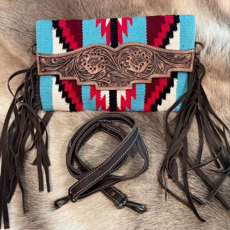Blue Lake Saddle Blanket Crossbody with Suede Fringe main image 0
