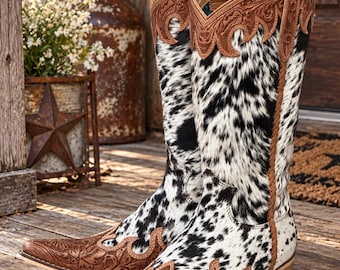 Western Boots, Women’s Cowhide Boots, Gift for Her, Festival Boots, Rodeo Boots, Cowgirl Boots, Tall Cowhide Boots, Cowhide Shoes, Leather