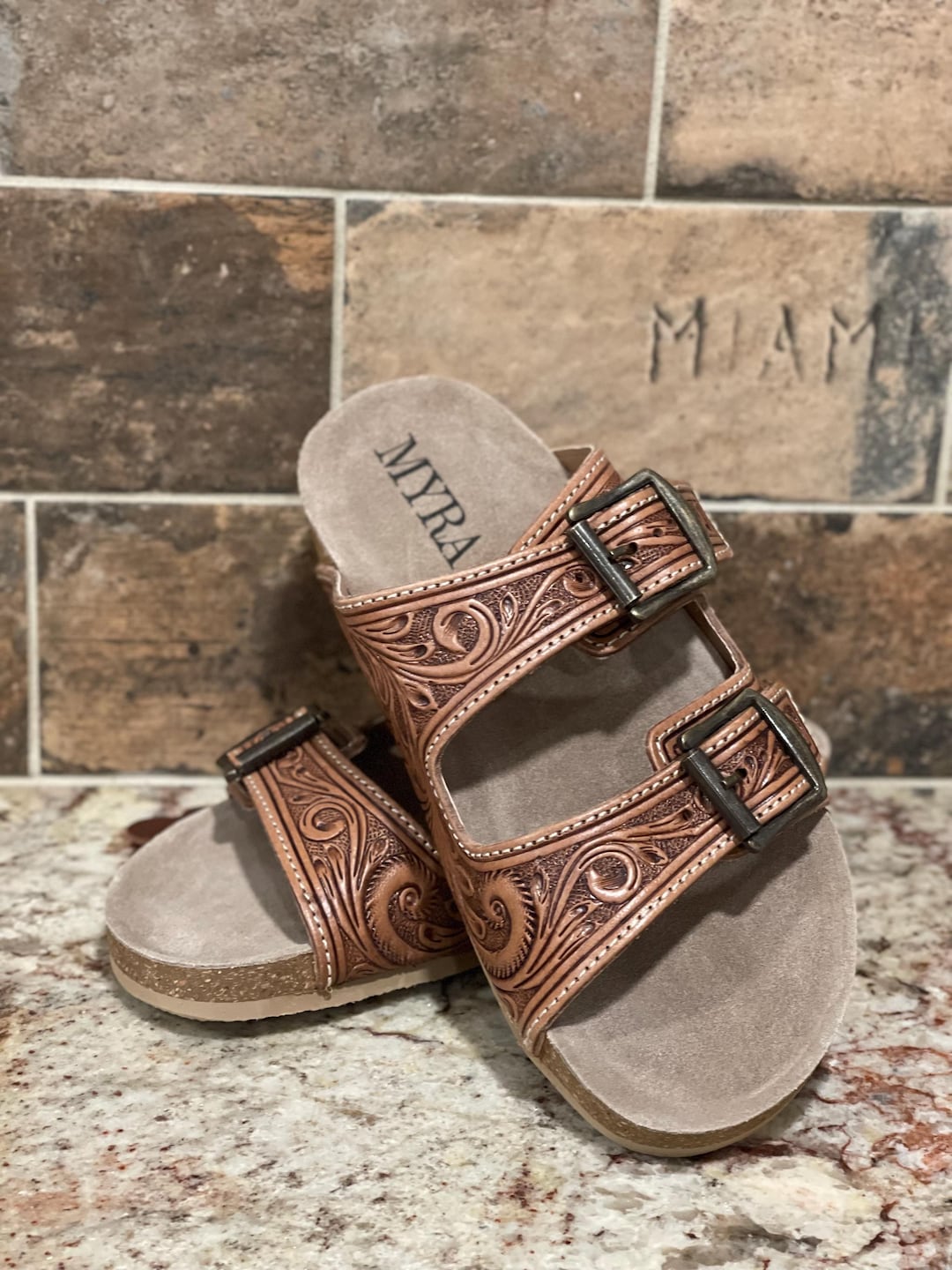 Tooled Leather Sandals, Brown Leather Sandals, Gift for Her, Western ...